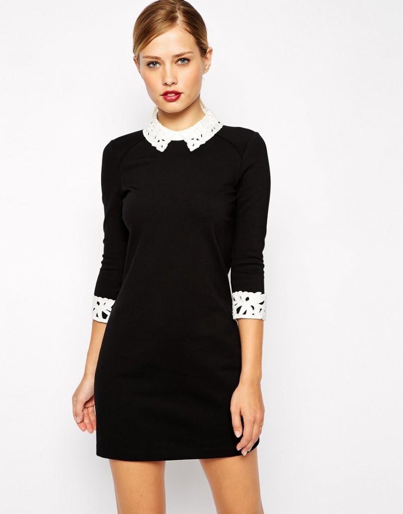 black skater dress with white collar